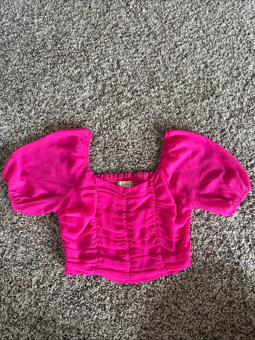 Altar’d State Pink Puff-Sleeve Ruched Crop Top